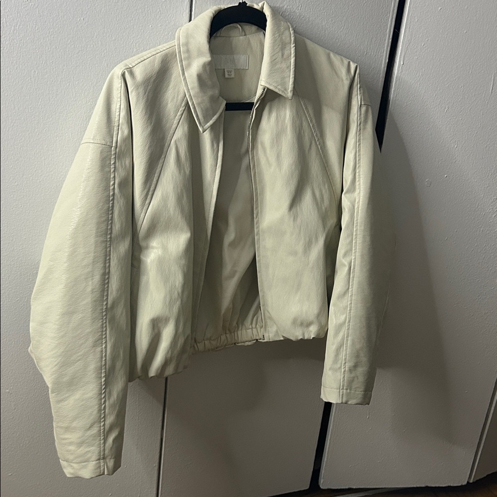 Zara Cream Bomber Jacket vegan leather